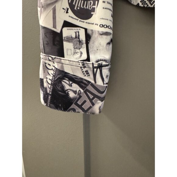 Ravure Paris Womens Graphic Newspaper Print Jacket Size 42 Black & White Zip-Up - Picture 5 of 7